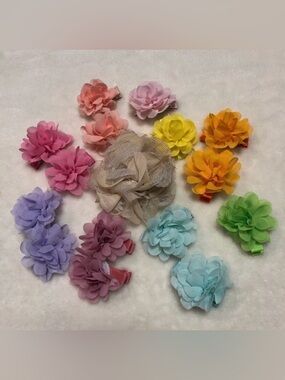 Lot Bundle Girls Pastel Chiffon Flower Hair Clip Barrette - 16 Total
